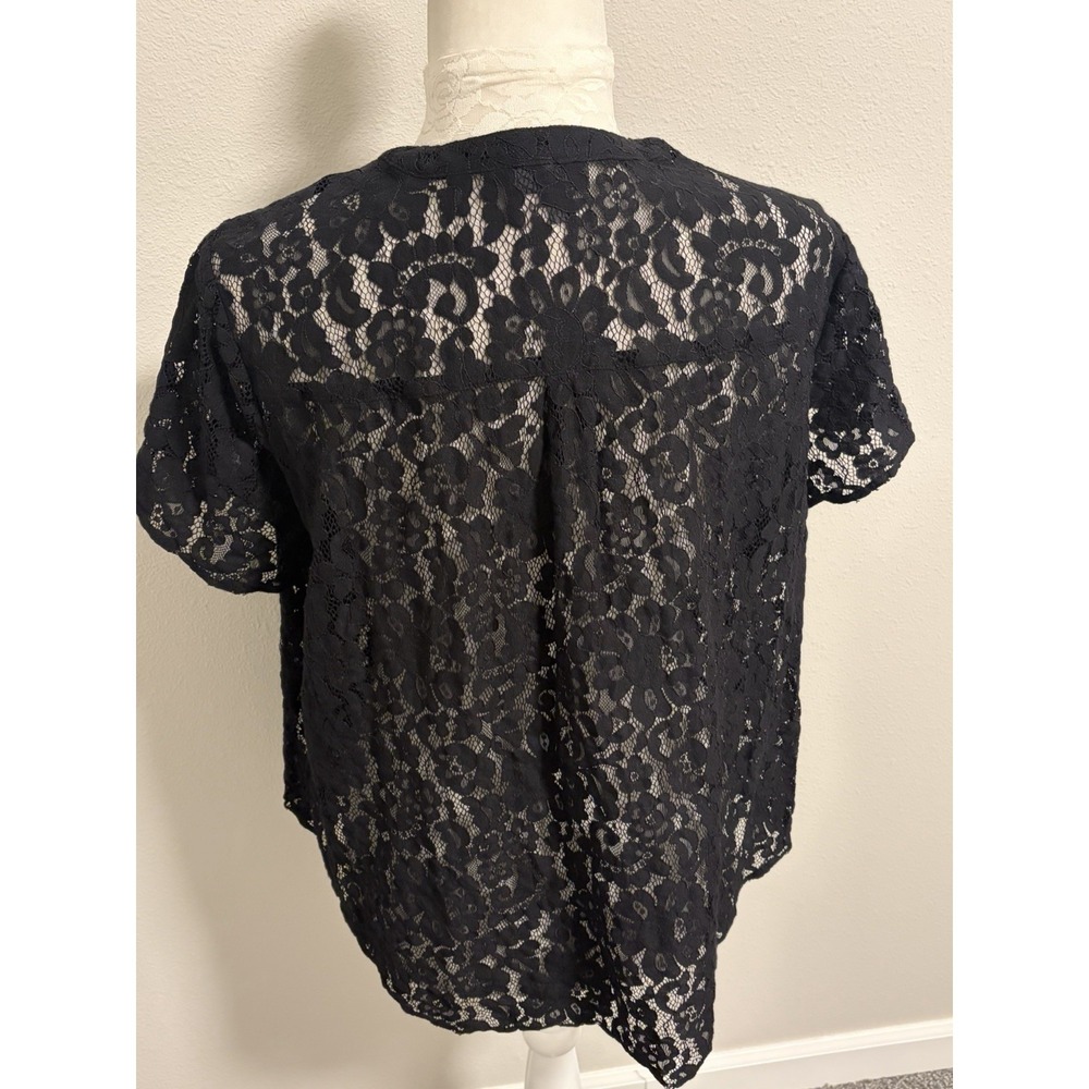 TORRID Black Lace Top~ Sz L~ Short Slv Placket V Neck Goth Vamp Dark Fairy - Picture 6 of 13